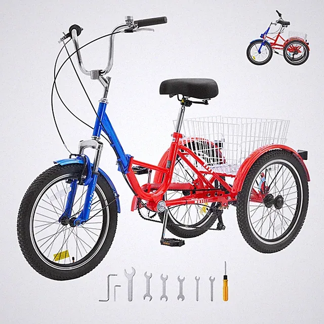 26"/24" Foldable Adult Tricycle 7 Speed Adult Trike 3-Wheel w Basket