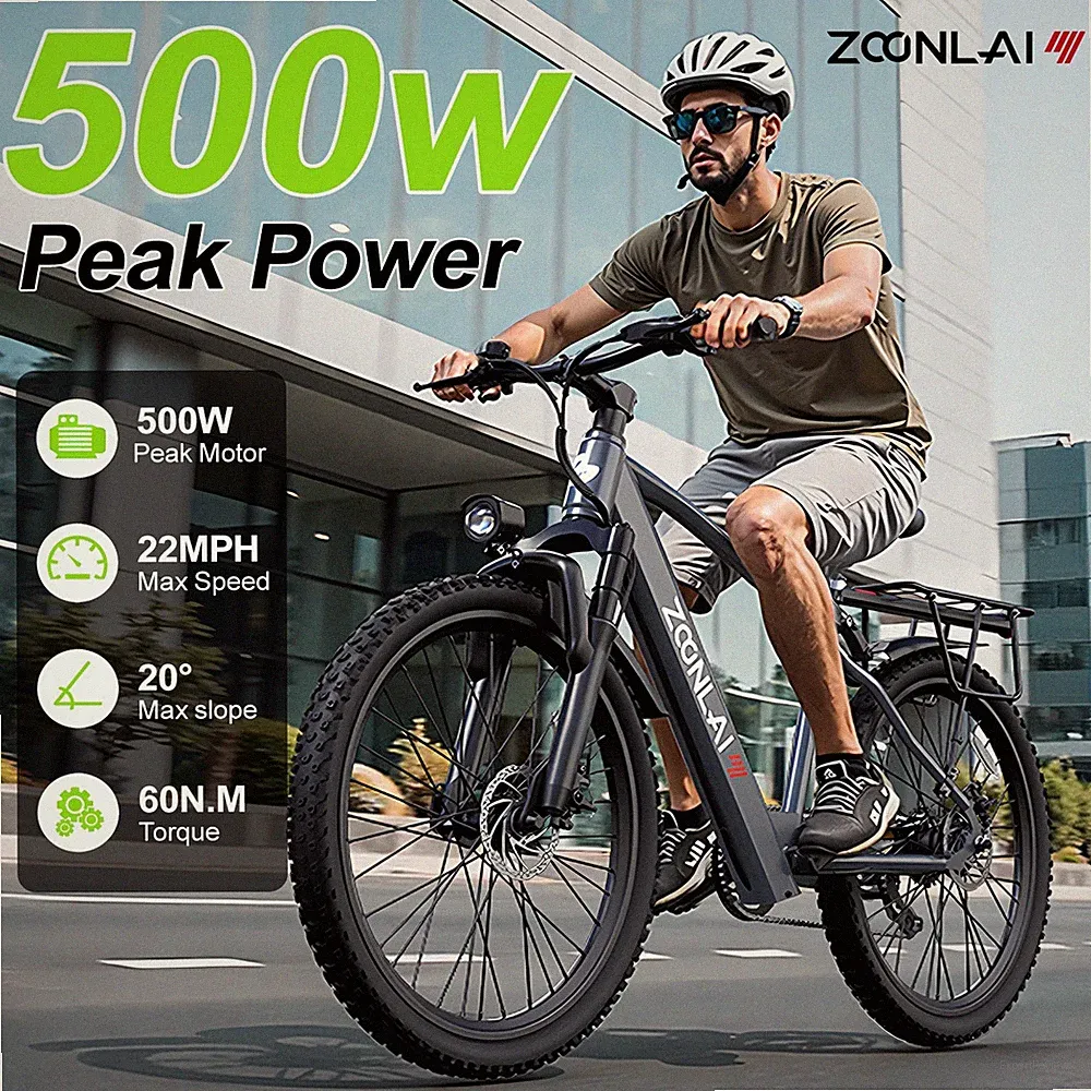 26in Electric Bike for Adult 500W 22MPH 40 Miles 7 Speed City Commuting E-bike