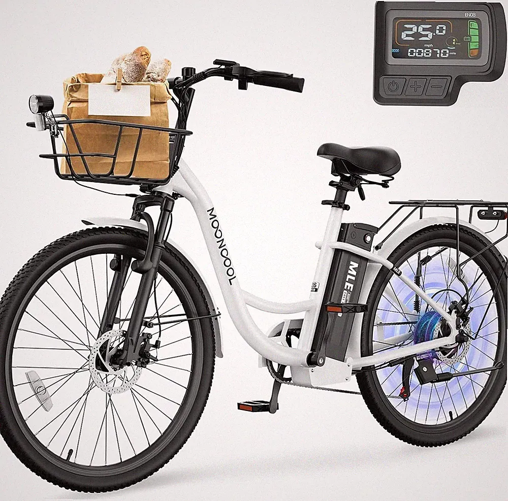 MOONCOOL 24" 26" Electric Bike for Adults 700W Peak 7-Speed City Cruiser Ebike