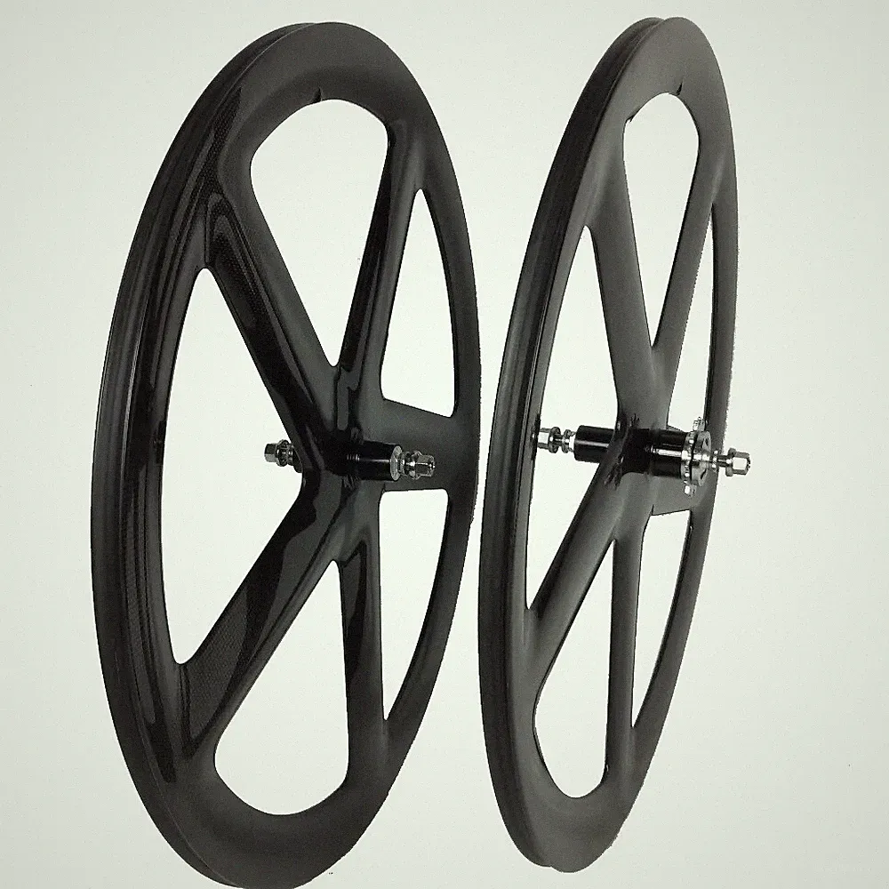 Road Bike Fixed Gear Track Bicycle Carbon 5 Spoke Wheel Clincher Tubular