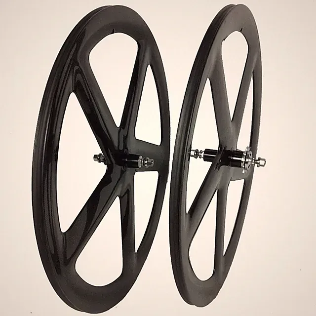 Road Bike Fixed Gear Track Bicycle Full Carbon Wheelset 5 Spoke Clincher Tubular