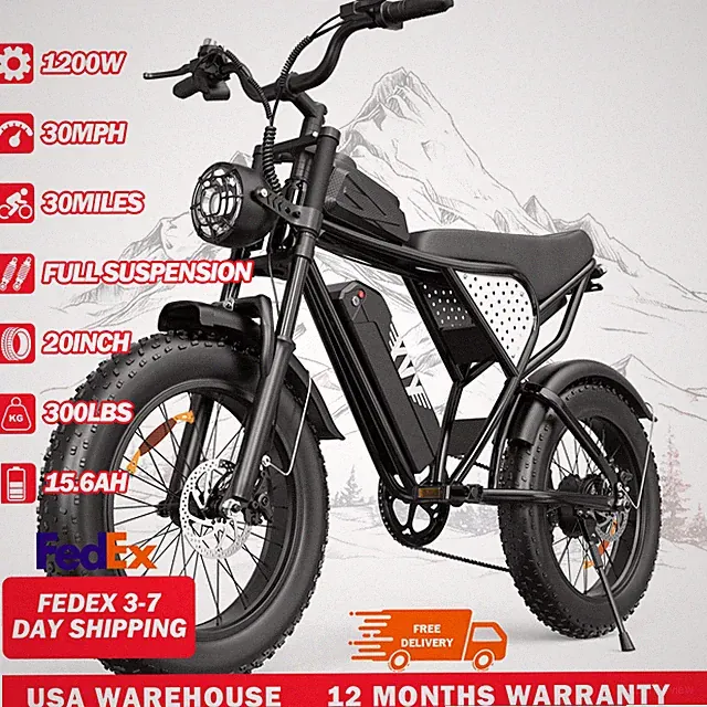 YVY 20" Electric Bike 1200W 48V 15.6Ah for Adults Teens Off-road Pedal Assist US
